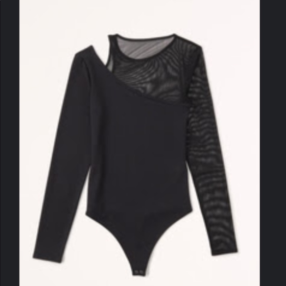 Abercrombie & fitch black mesh asymmetrical bodysuit long sleeve